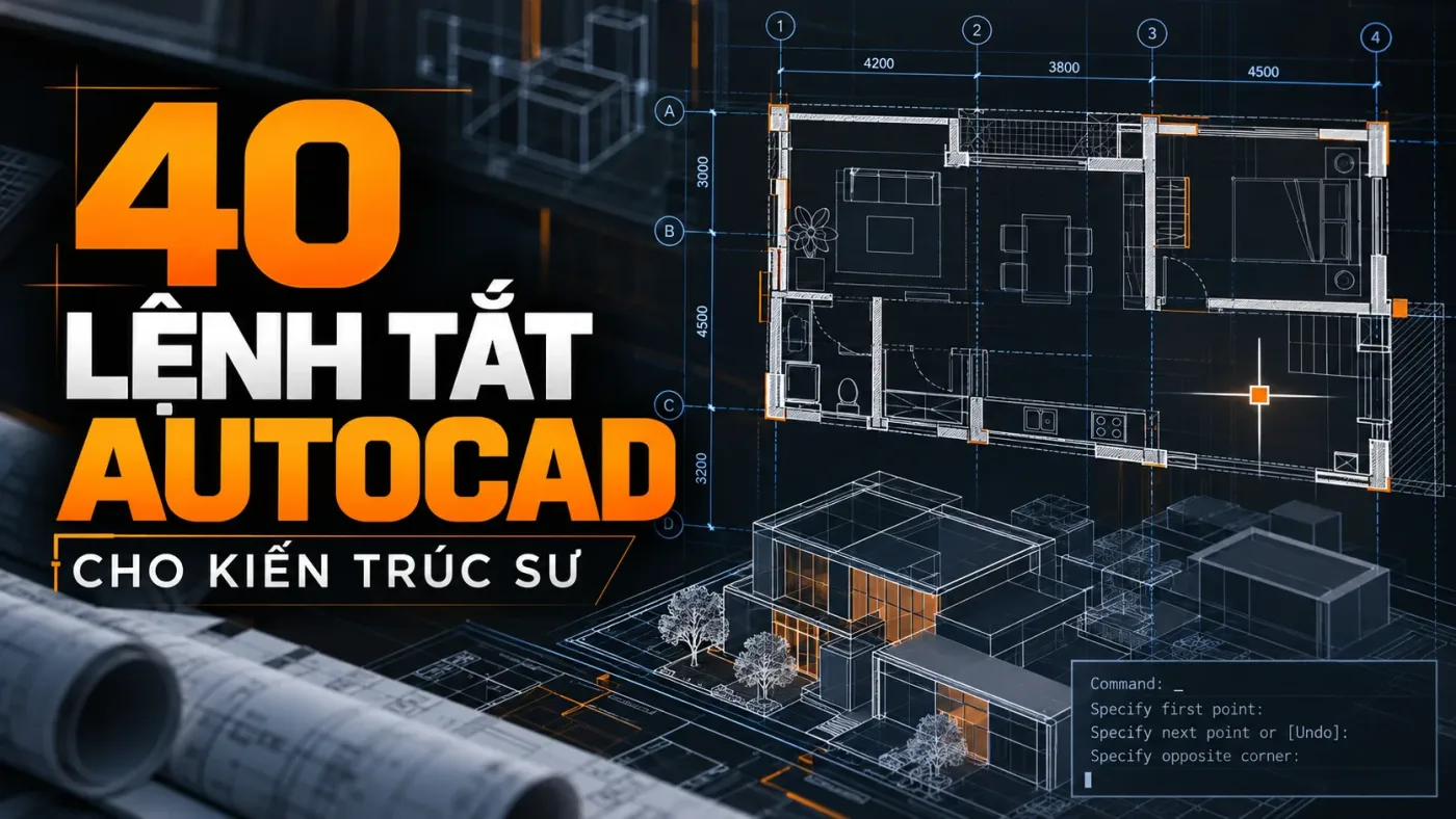 40 lệnh tắt AutoCAD cho kiến trúc sư trên nền bản vẽ mặt bằng